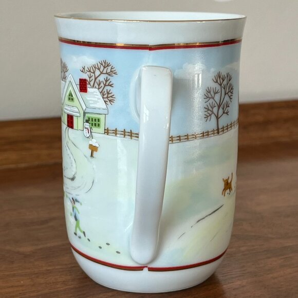 Otagiri Snowy Christmas Scene Porcelain Mug | Tree Horse-Drawn Buggy Dogs Japan - Picture 5 of 11